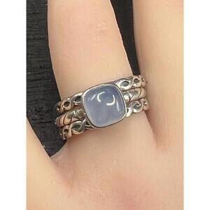PEYOTE BIRD Stacking Ring Blue Chalcedony Sterling Silver Braided Set 3 SUNDANCE